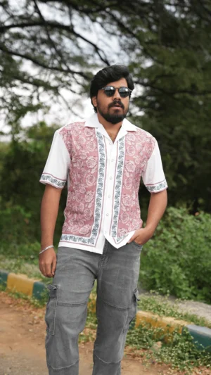 Oversized Popcorn Shirt - Pink Paisley