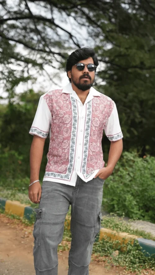 Oversized Popcorn Shirt - Pink Paisley