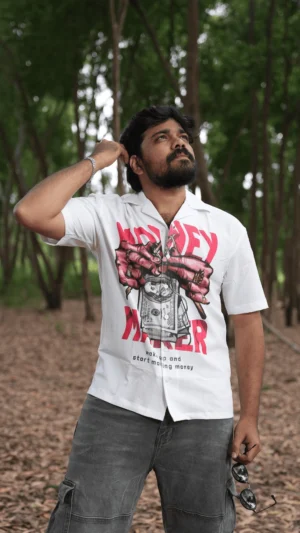 Oversized Popcorn Shirt – Red Money Print